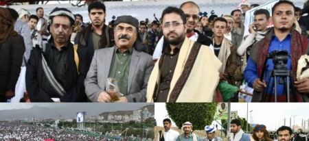 حشود مليونية تحت الأمطار بالعاصمة صنعاء في مسيرة "معركتنا مستمرة حتى تنتصر غزة"